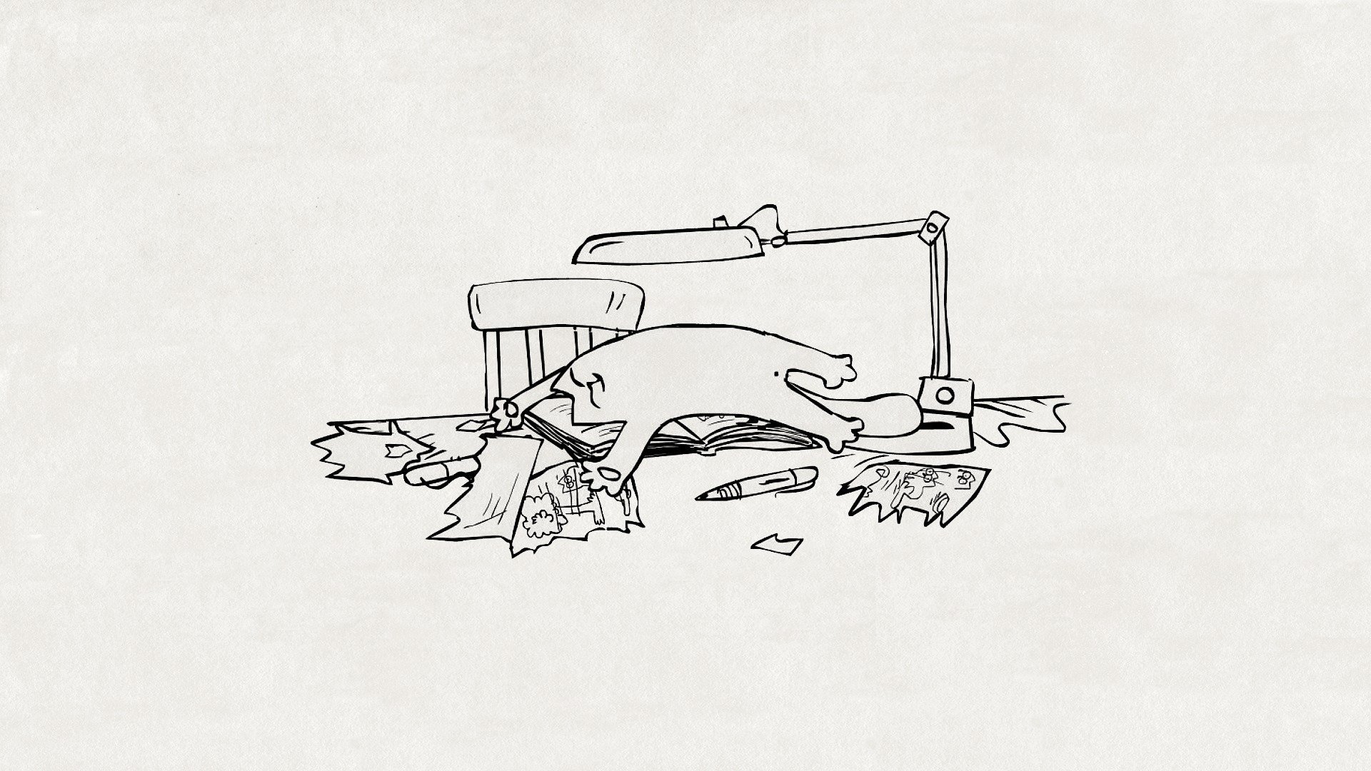 gatto kote si trova tavolo sedia lampada penna carta brandelli disegno gatto di simon