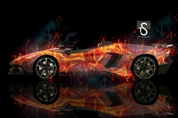 Auto sportiva con dipinti astratti