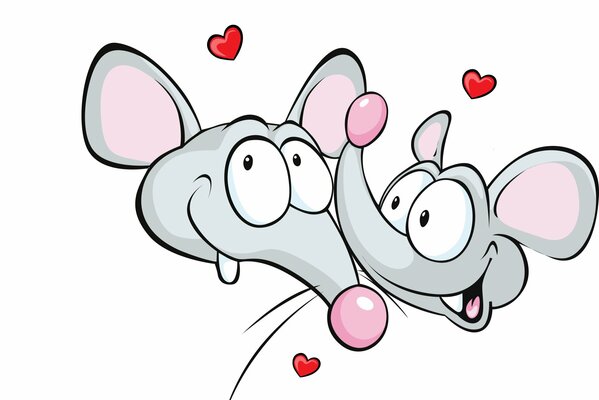 Mouse con cuori su sfondo bianco