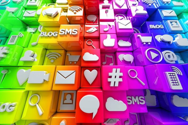 Cubi di social media 3D colorati