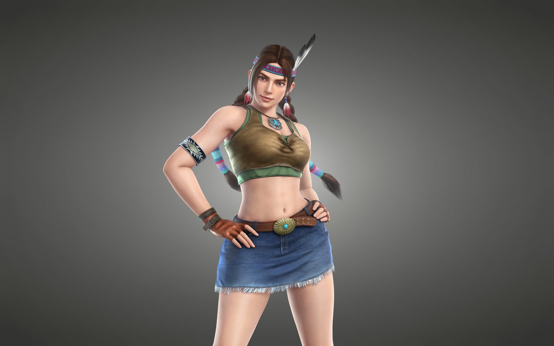 ragazza trecce indiano indiano tekken tekken sfondo chiaro piume julia chang