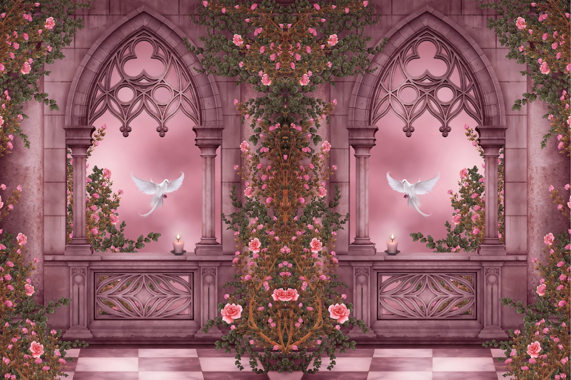 rose garden colonne piccioni archi rose fiori ghirlande candele giardino di rose colonne finestre