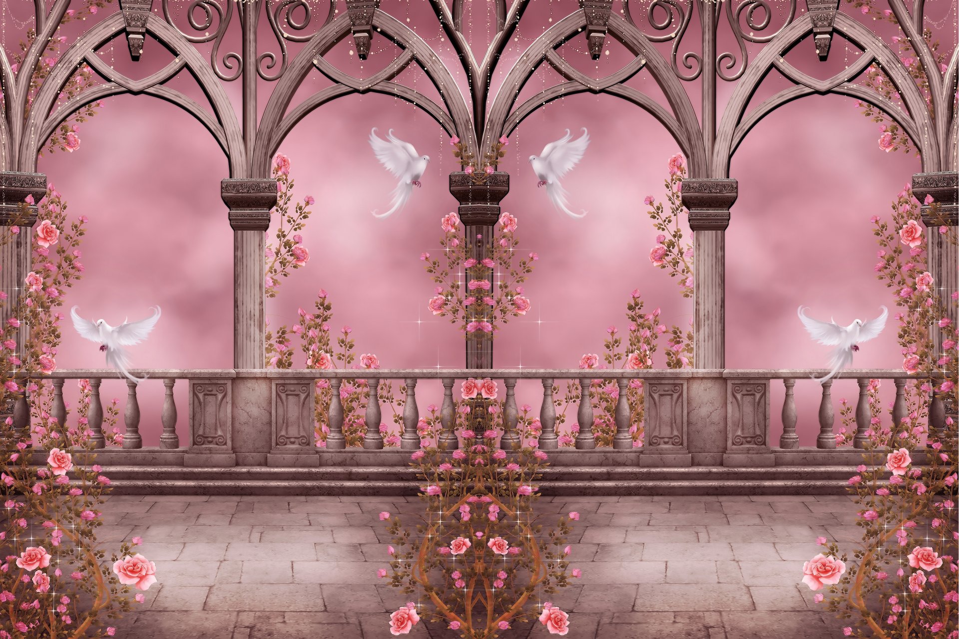 rose garden colonne piccioni archi rose fiori ghirlande rose garden colonne