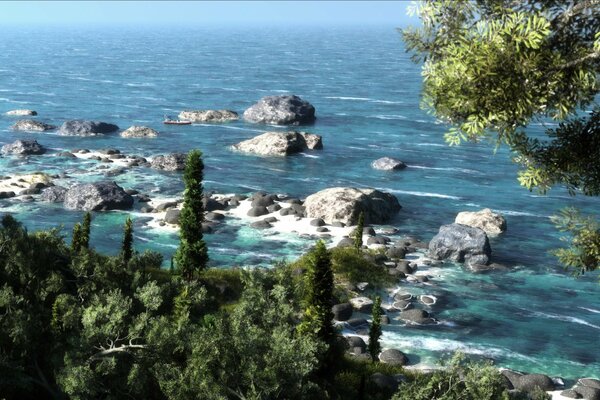 Arte paesaggio rocce e mare