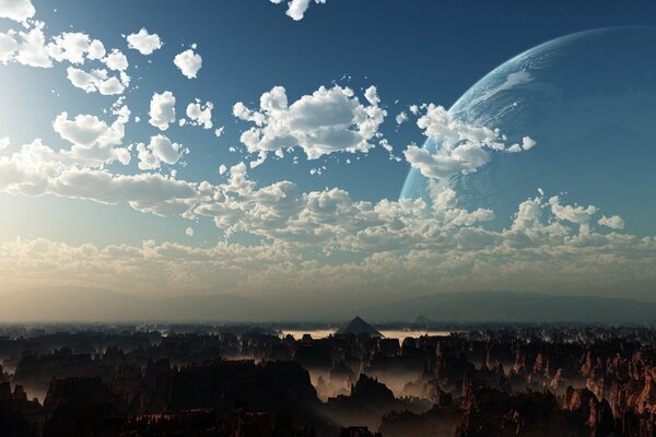 Paesaggio con il pianeta sul cielo carta da parati