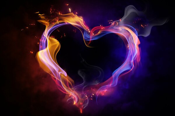 Cuore di fuoco su sfondo nero