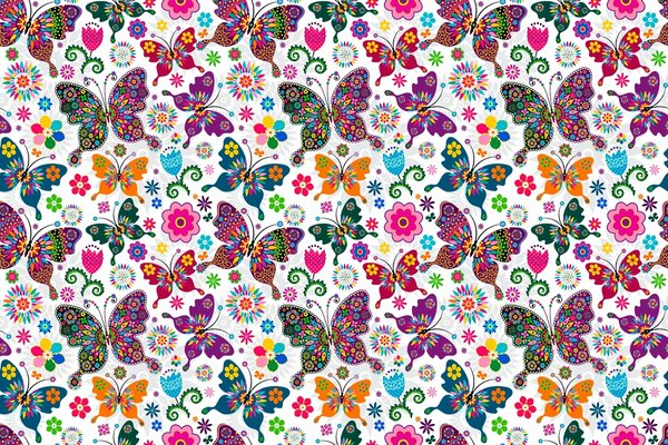 Modello di farfalle e fiori su sfondo bianco