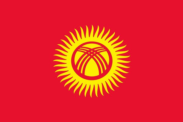 Kirghizistan, sole luminoso su sfondo rosso