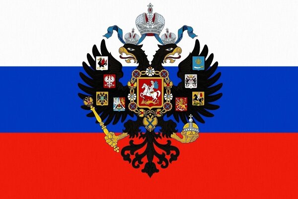 Stemma della Russia sullo sfondo della bandiera della Russia
