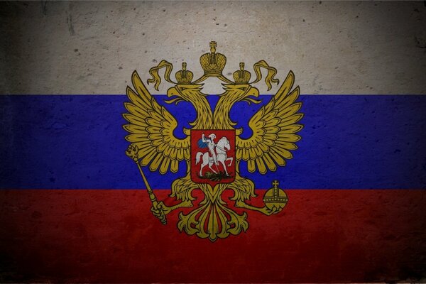 Tricolore-bandiera della Russia con stemma