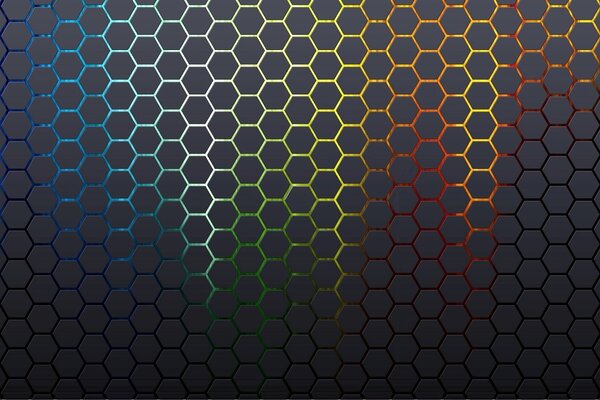 Su sfondo nero, motivo multicolore a nido d ape