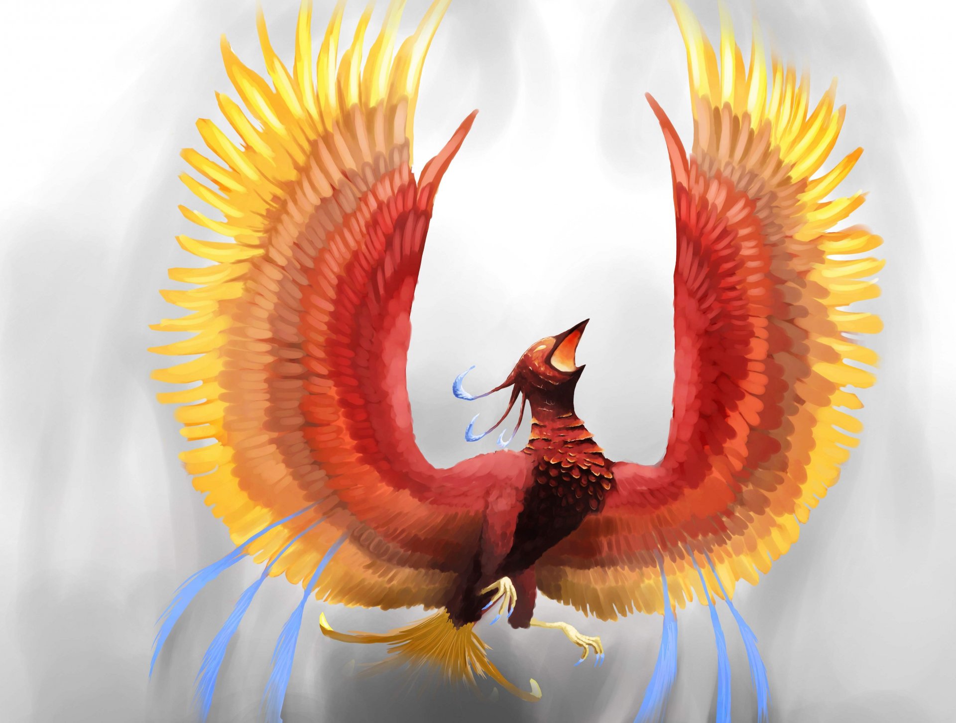 fantascienza arte uccello di fuoco fenice glitch vista ali piume fuoco sfondo