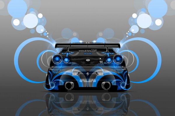 Nissan nera con aerografo blu