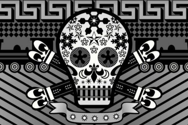 Grafica in bianco e nero del cranio