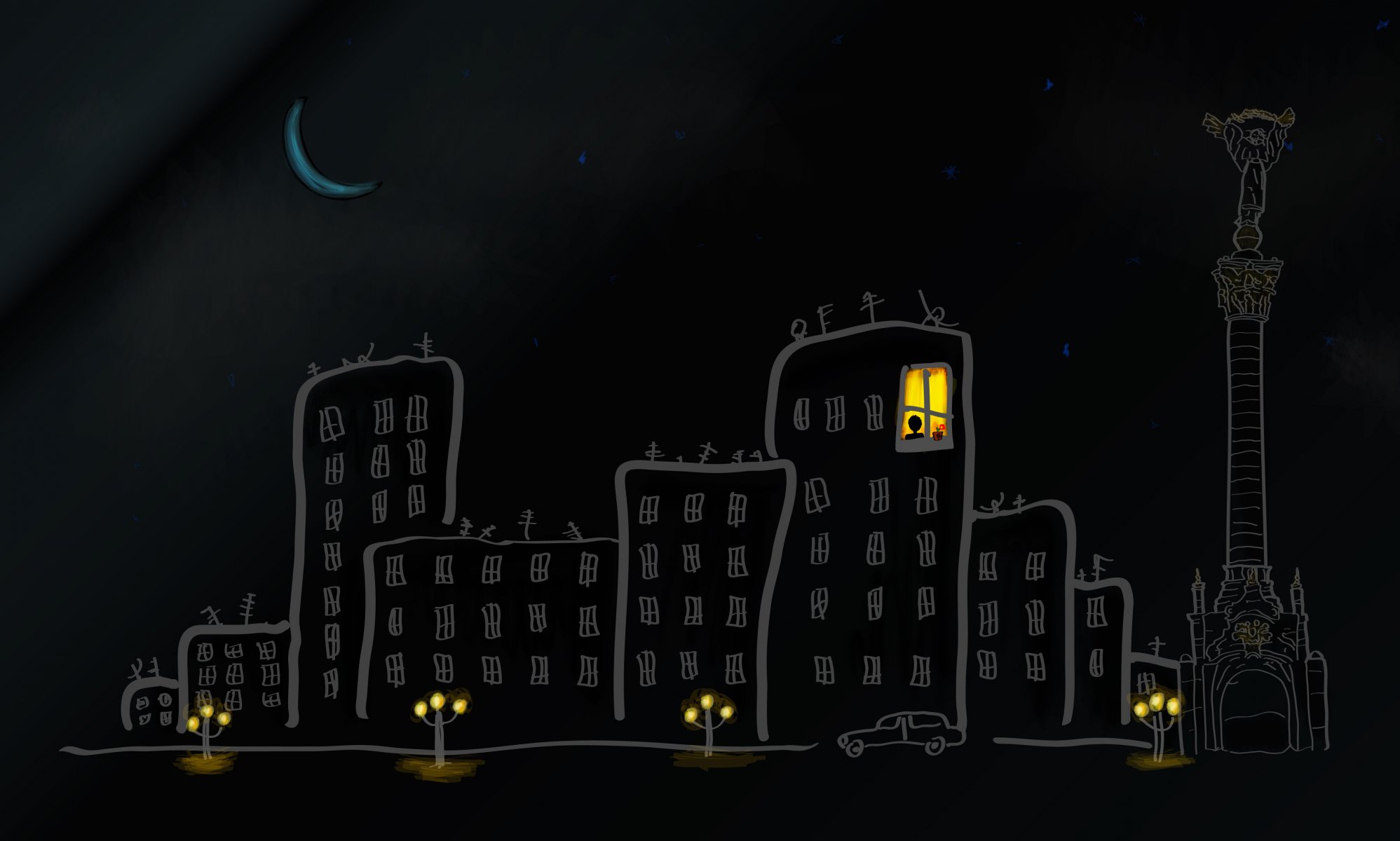 città kiev casa finestra strada mese luna auto luce lanterne rendering cielo stelle notte