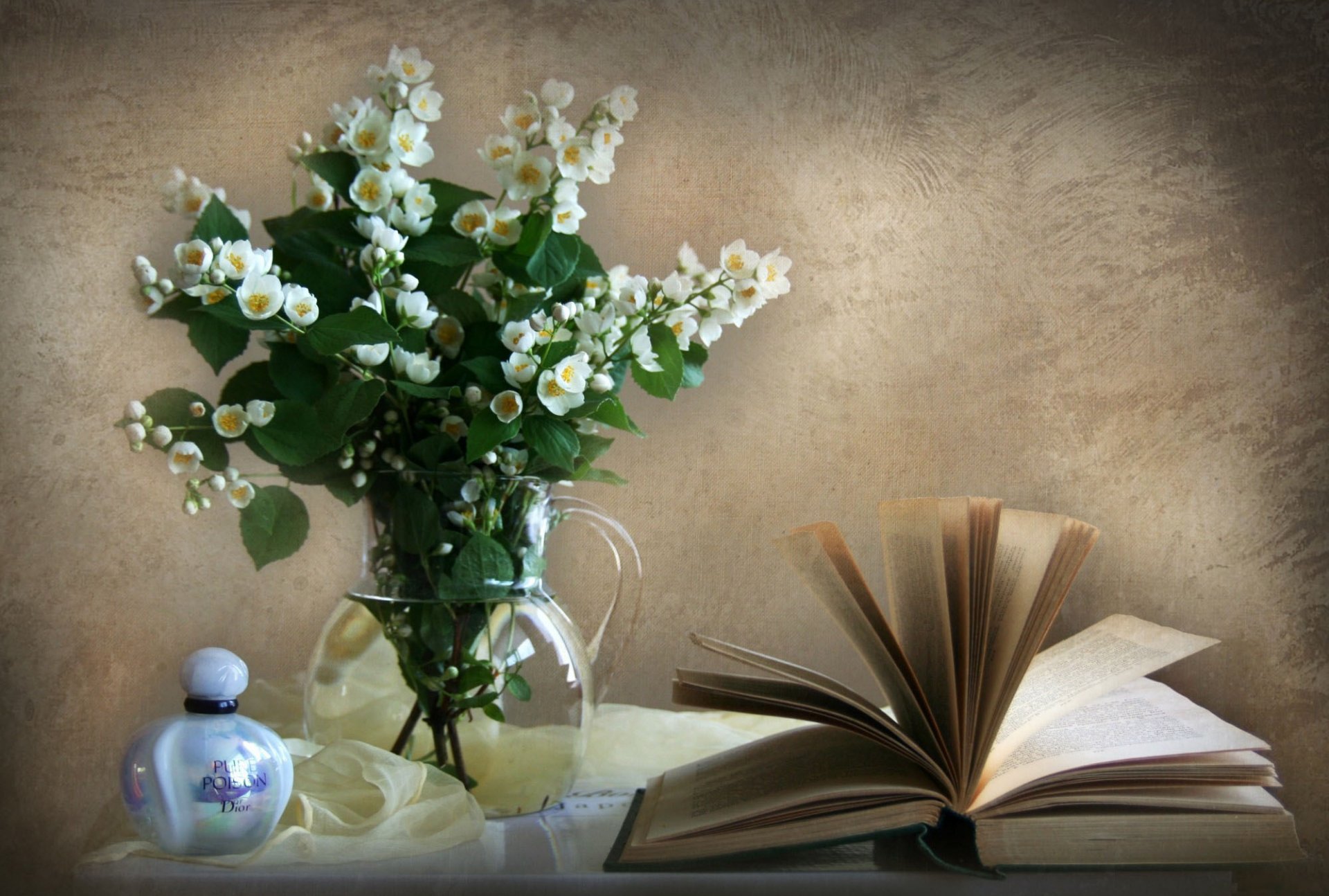 gelsomino vaso libro profumo parete