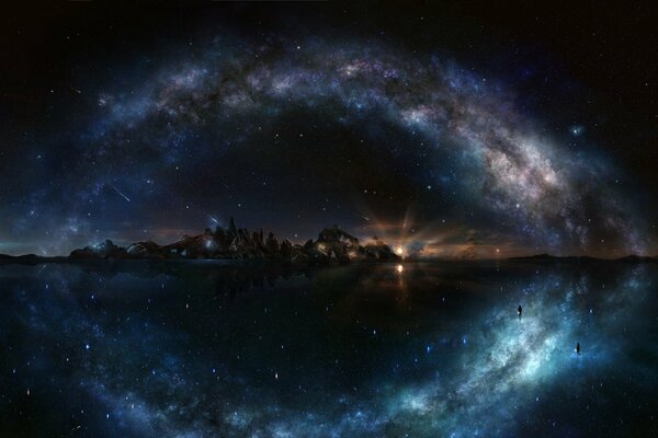 La bellezza del cielo stellato sopra l acqua e le rocce