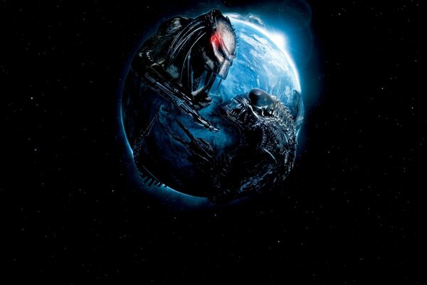 Predator vs Alien sullo sfondo della terra
