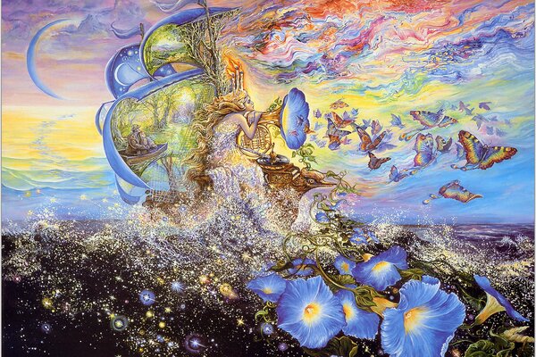 Fiori e farfalle volano fuori dal tubo