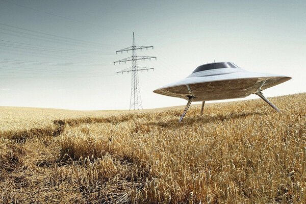 Piatto UFO in piedi sul campo