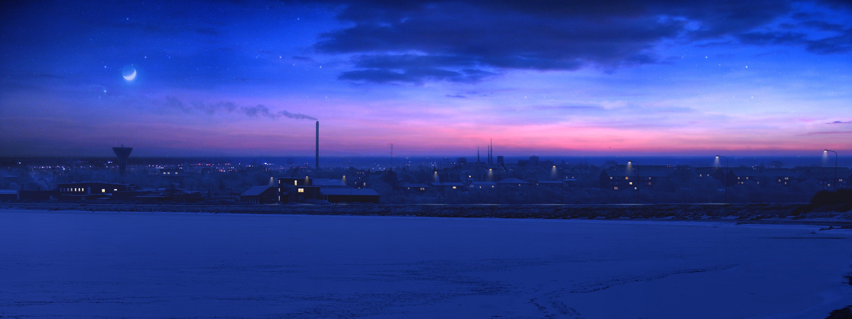tramonto città inverno