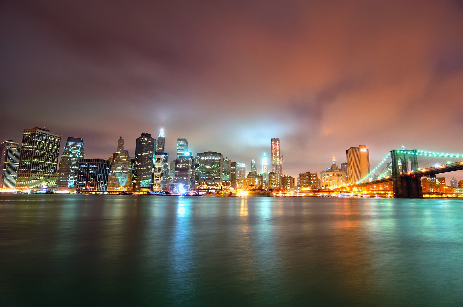 manhattan notte brooklyn ponte parco new york grattacieli luci