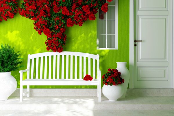 Negozio al muro verde decorato con fiori