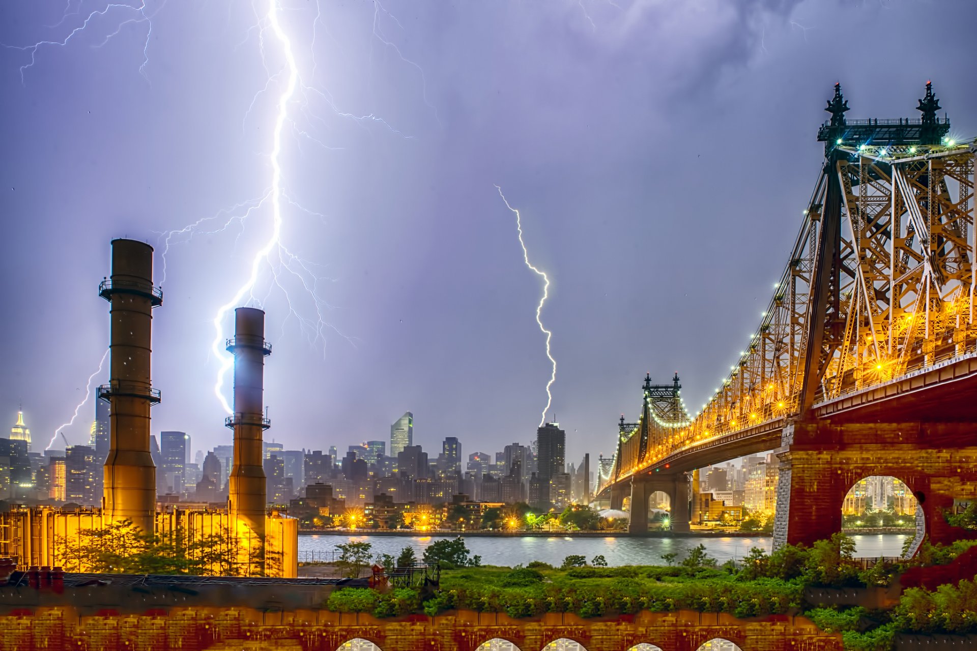 stati uniti new york notte luci temporale fulmine