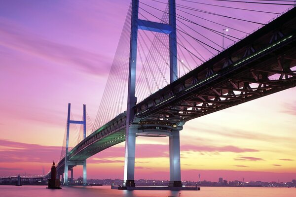 Bellissimo tramonto e Ponte nella città Giapponese