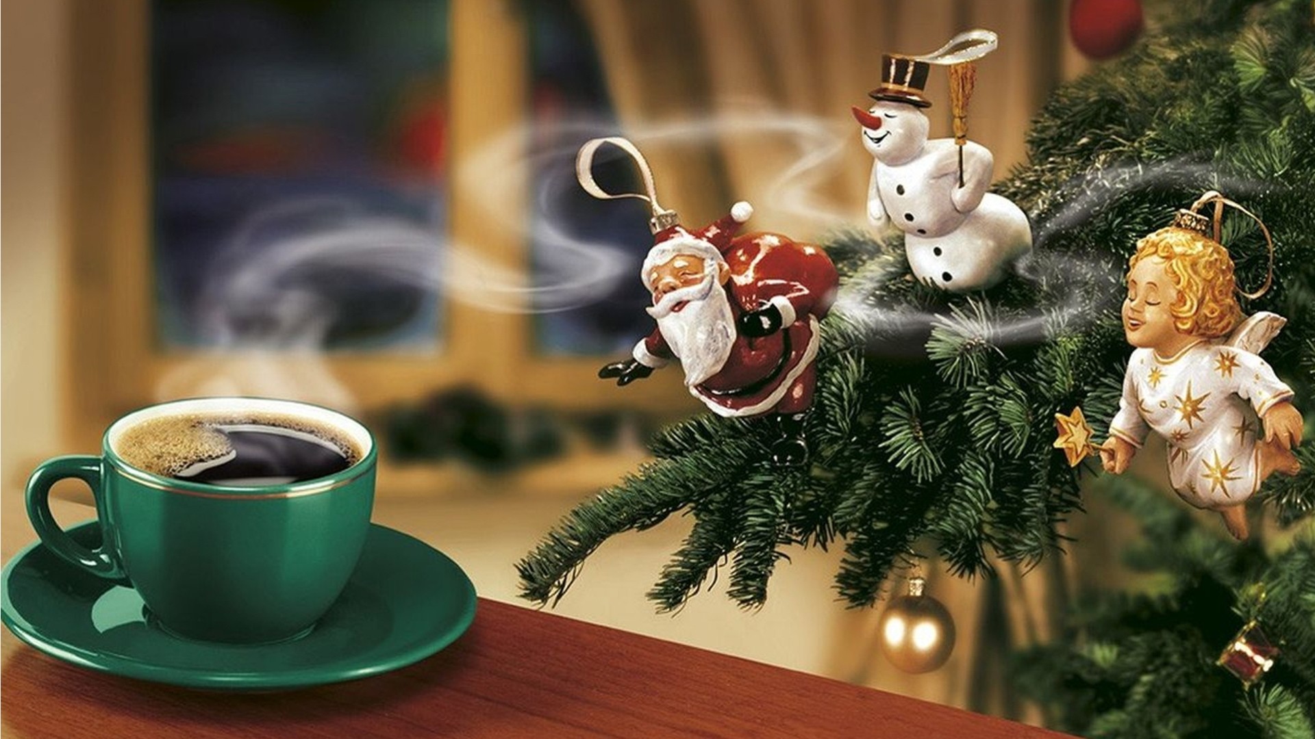 albero di natale babbo natale capodanno caffè pupazzo di neve angelo