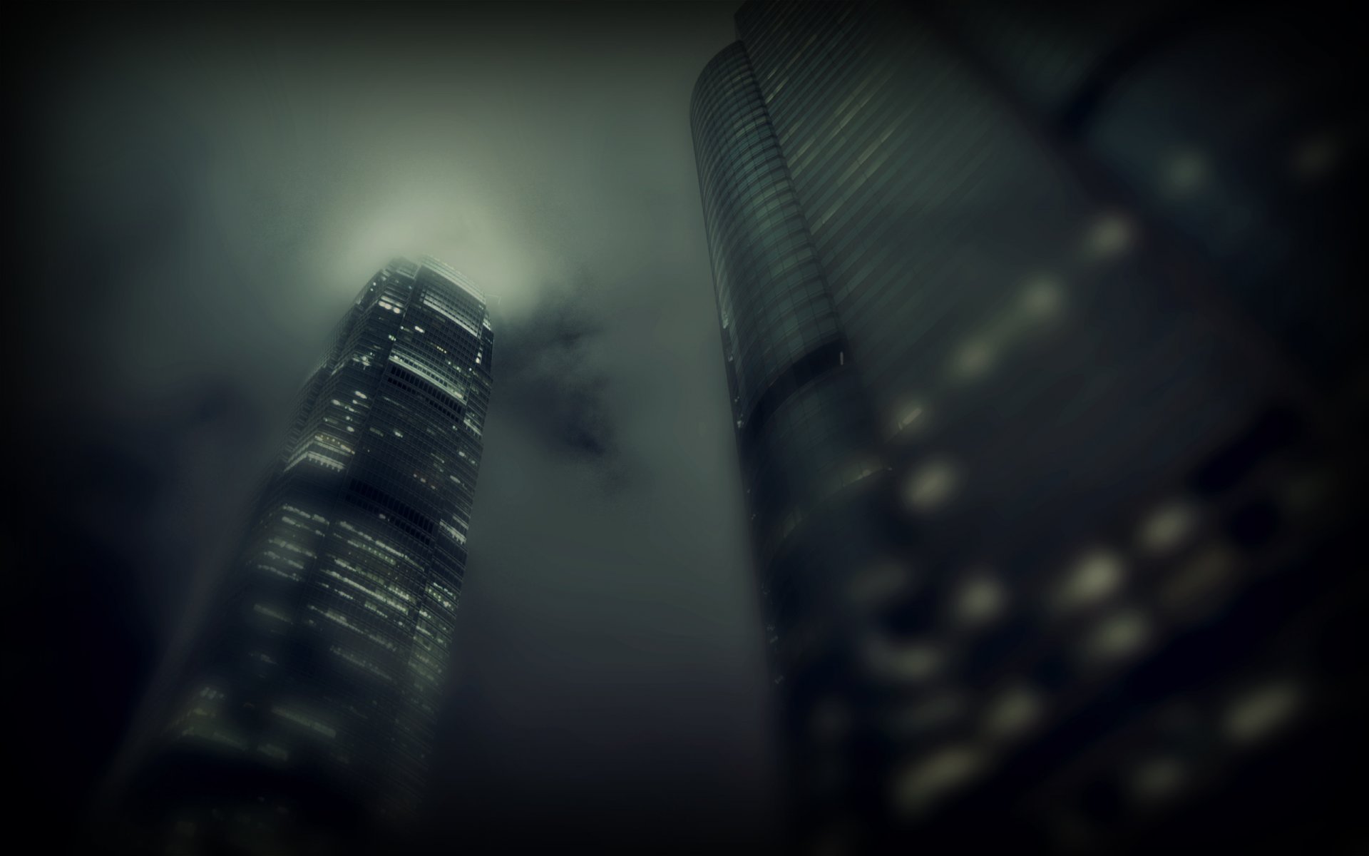 città grattacieli nebbia edifici nuvole finestre luce