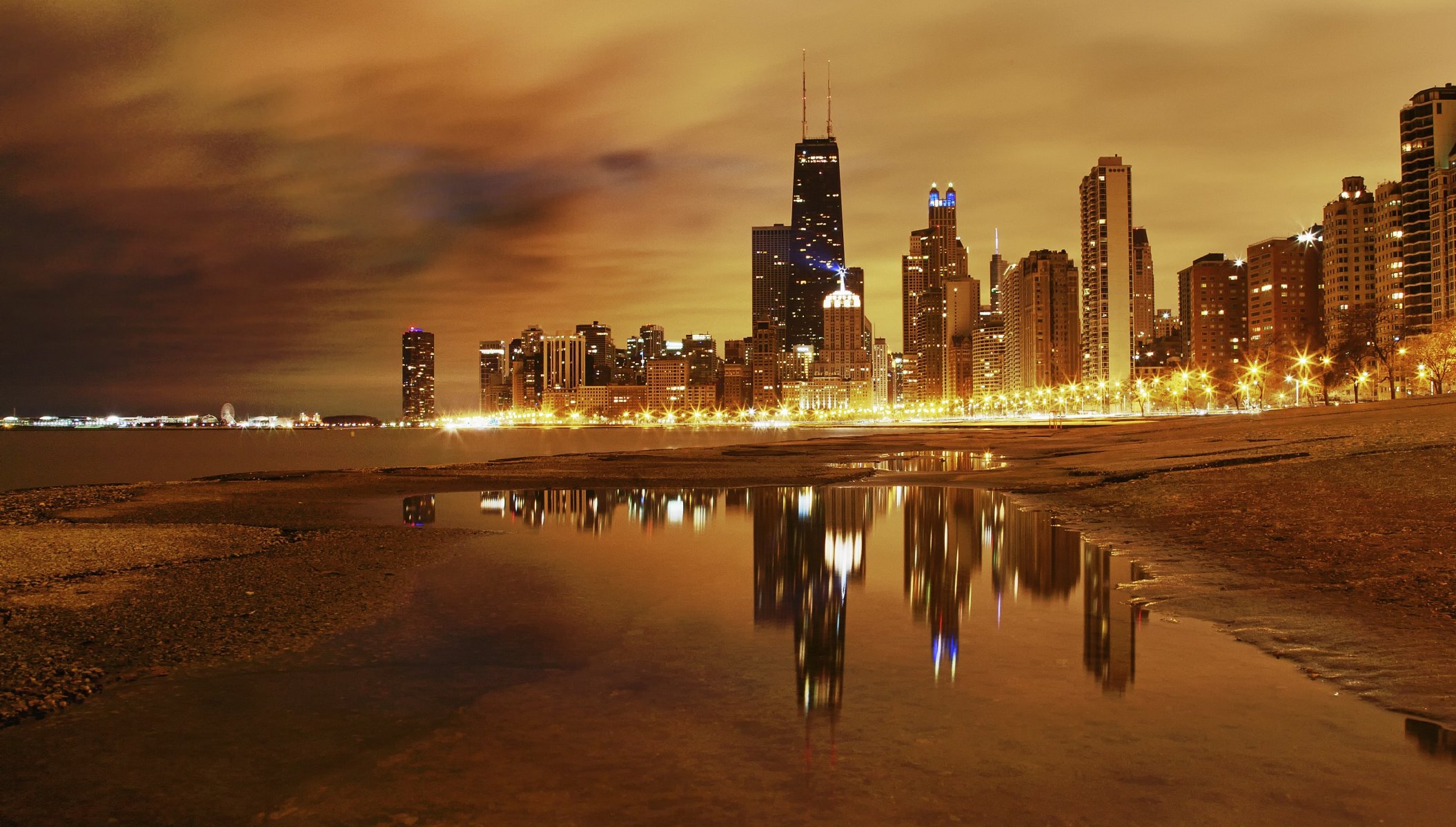 città chicago notte luci lago