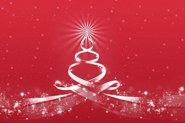 Simbolo dell albero di Natale con stella ardente su sfondo rosso