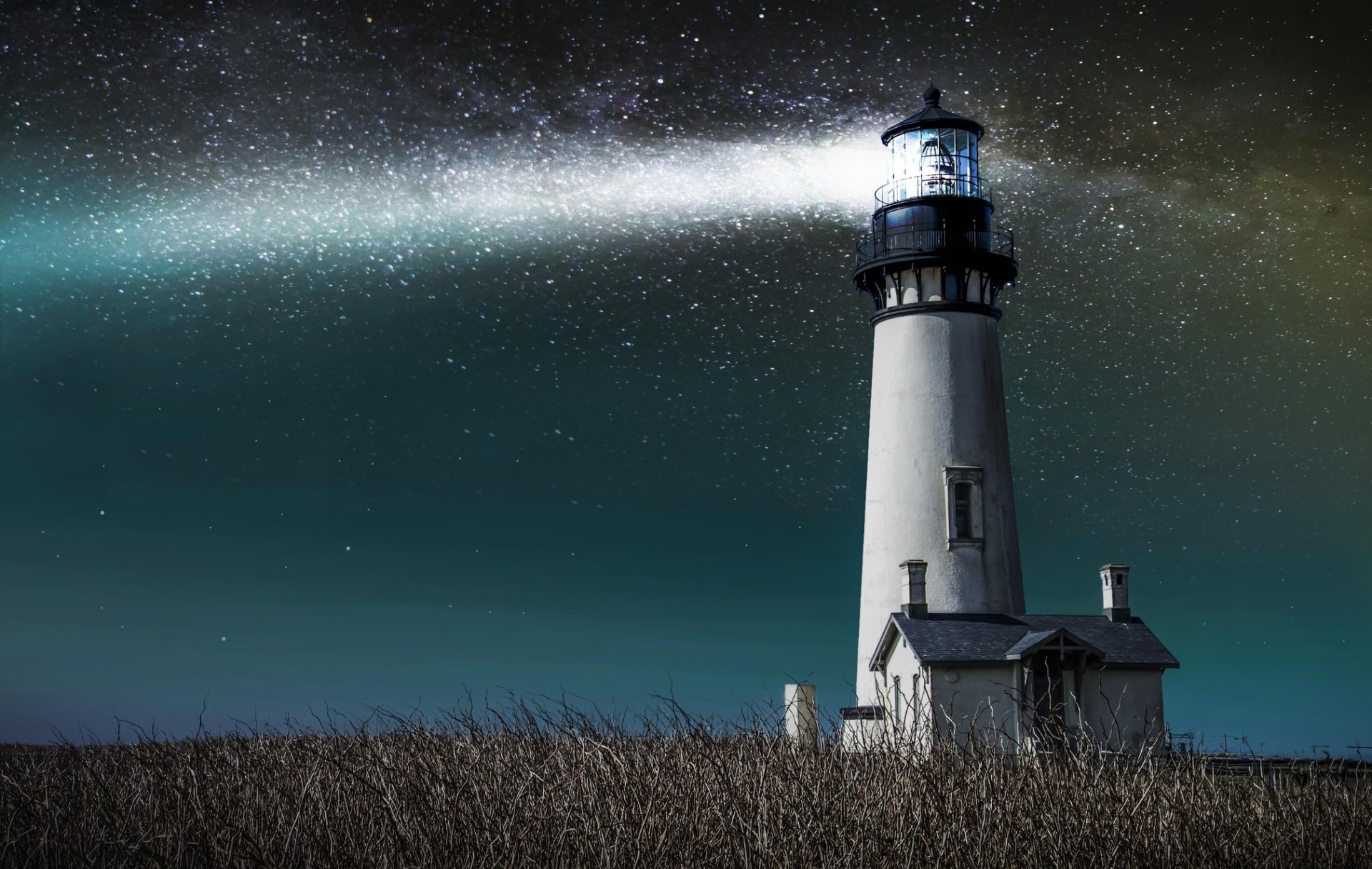 notte cielo faro campo