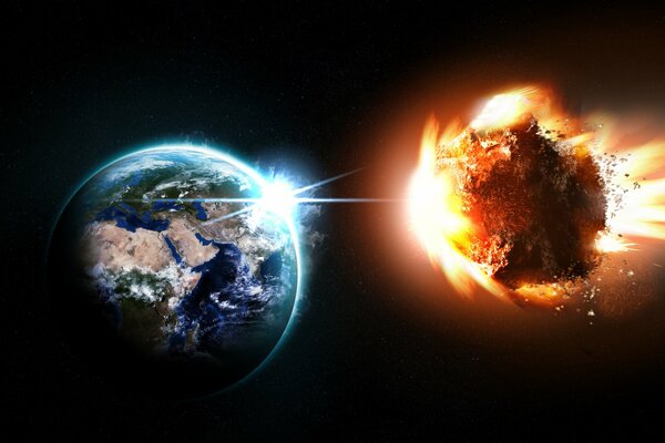 Un asteroide avvolto dalle fiamme vola verso la terra