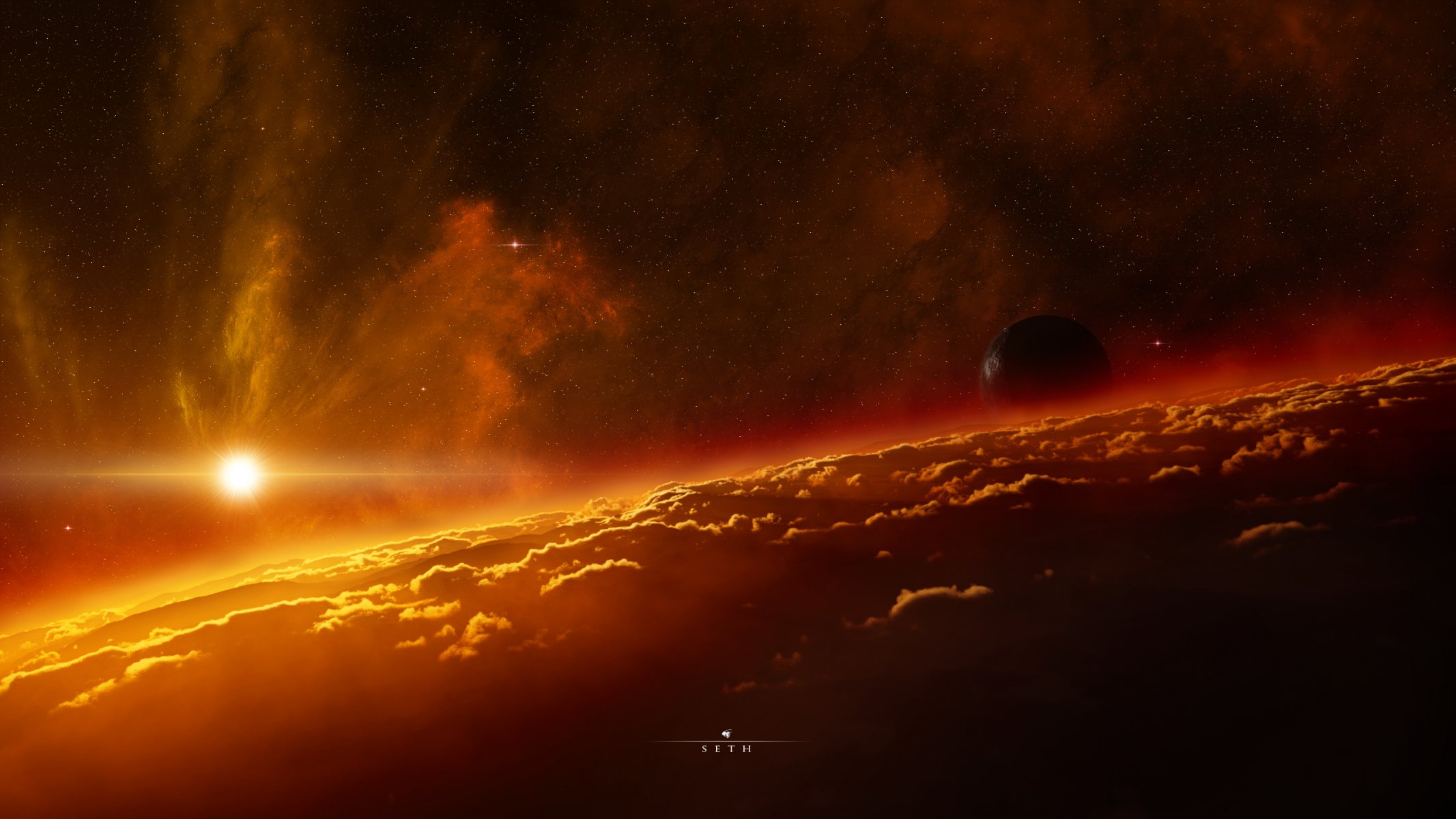 pianeta atmosfera nuvole cielo sole stelle luce