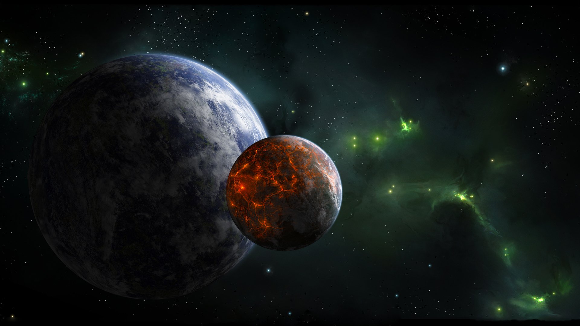 pianeta satellite vulcanico attività stelle verde nebulosa