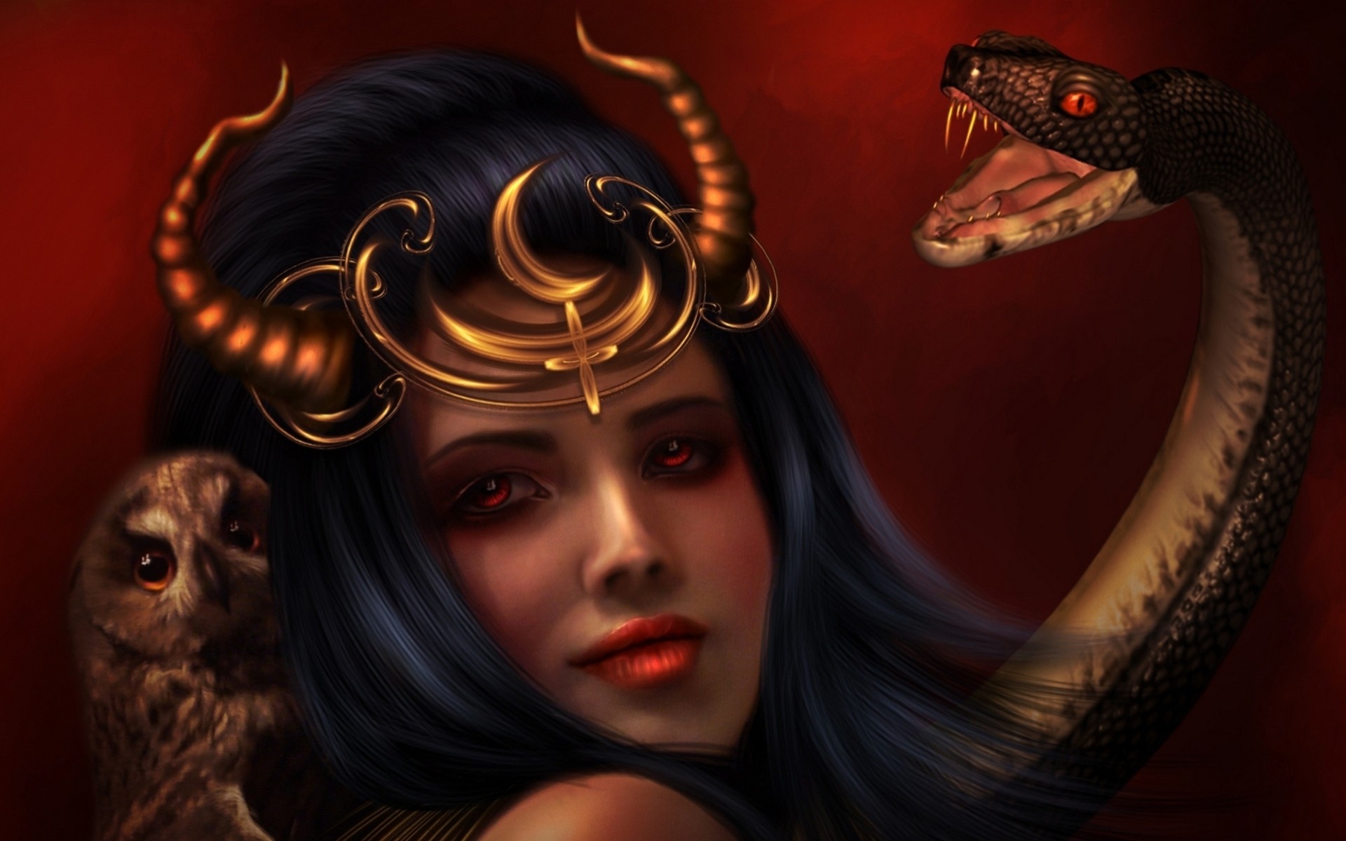 arte ragazza lilith gufo serpente scuro fantasia scuro fantasia