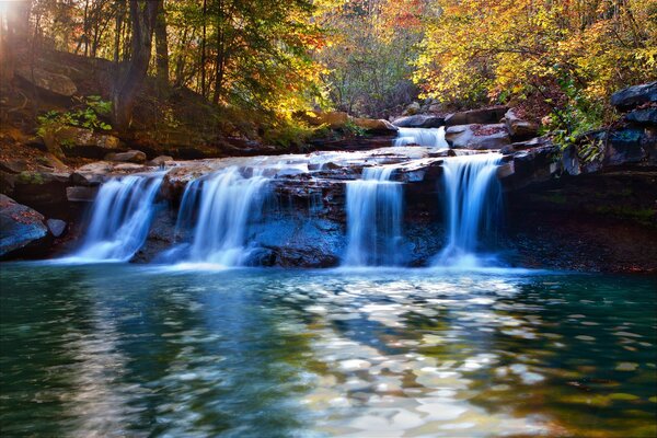 Bella cascata nella foresta d autunno