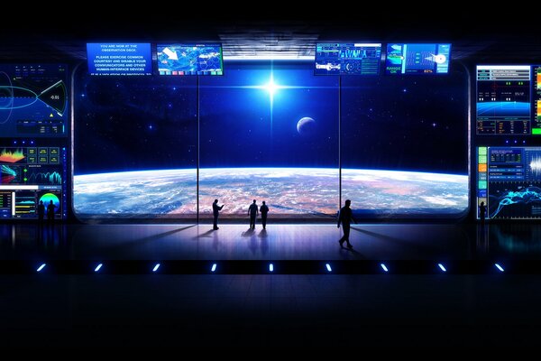 Grande schermo nello spazio dove solo pianeti e stelle