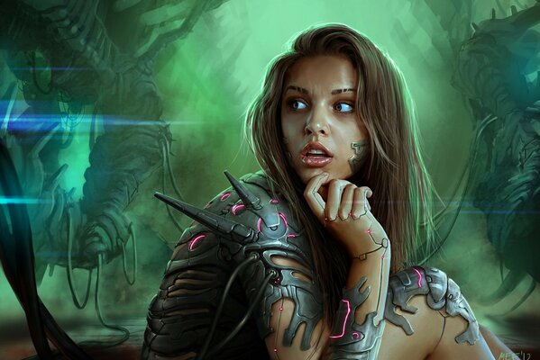 Cyborg ragazza in cavi