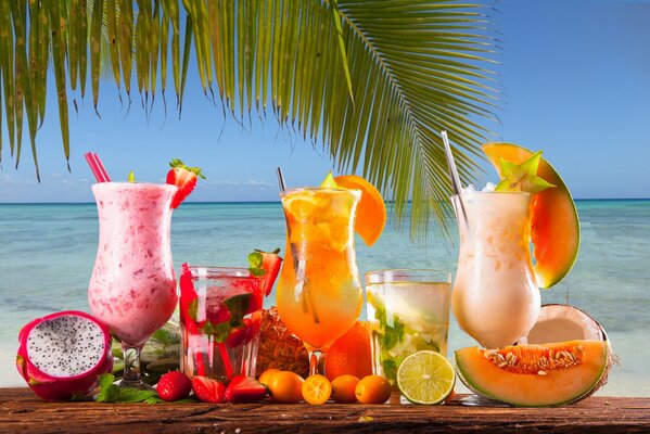 Mare, Palma, cocktail, frutta esotica