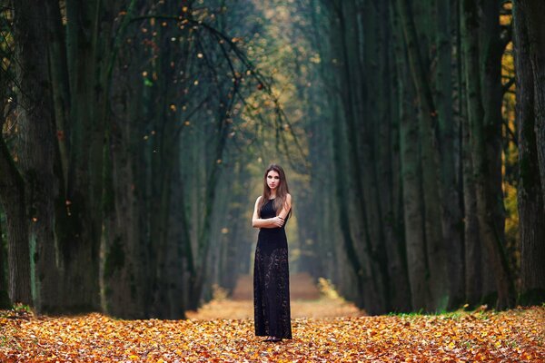 Ragazza nel vicolo in autunno