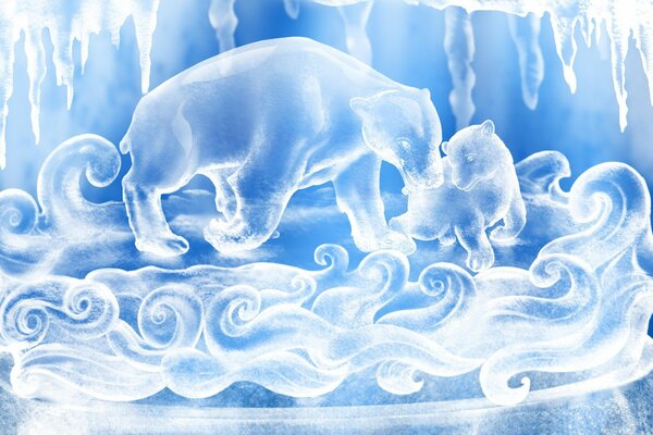 Orso polare su disegno blu con neve