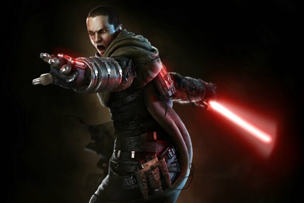 Eroe di Star Wars con una spada laser