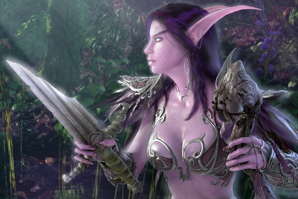 Immagine fantasy di un elfo con un frammento di spada in mano