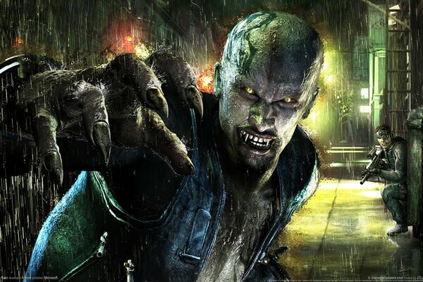 Un vampiro spaventoso attacca sotto la pioggia