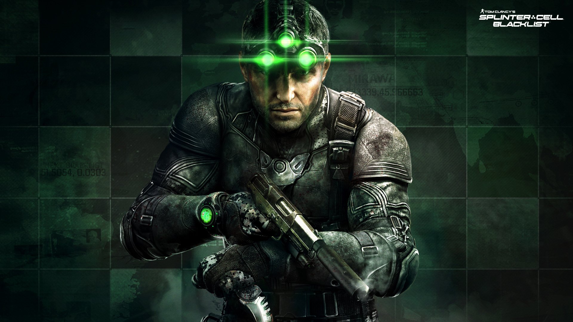 tom clancy splinter cell: blacklist celle divise: blacklist tom clancy sam fisher samuel leo fisher samuel l. fisher agente arma pistola coltello occhiali per la visione notturna equipaggiamento ubisoft toronto
