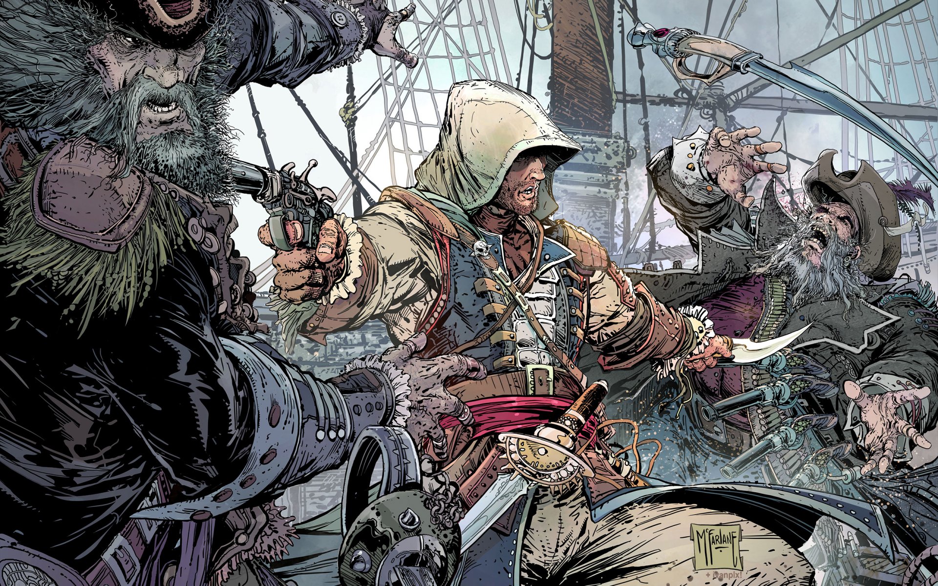 assassin s creed 4 : black flag assassin s creed 4: black flag pirata assassino assassino edward kenway edward kenway barba cappuccio pistola sciabola arma battaglia nave poster poster ubisoft entertainment