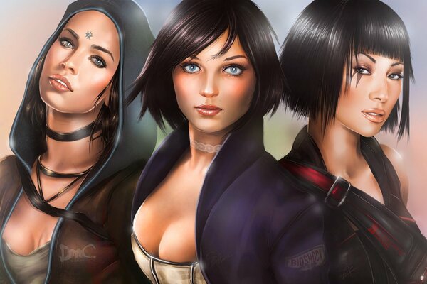 Tre belle ragazze disegnate